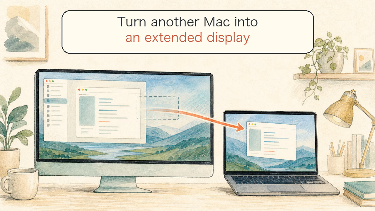 A Mac extending its desktop to a Windows laptop